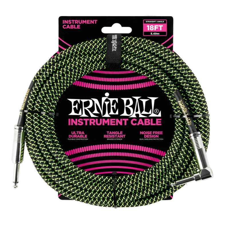 Ernie Ball 6082 Cable de Guitarras (Negro, Verde, 5,4m)