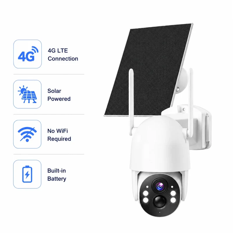 Techage 4G LTE Solar Security Camera Without WiFi, Battery Powered Outdoor Camera