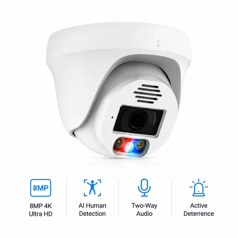 Techage 8MP 4K PoE Security Camera with Two-Way Audio & Active Deterrence