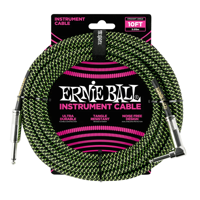 Ernie Ball 6077 Cable de Guitarras (Negro, Verde, 3m)