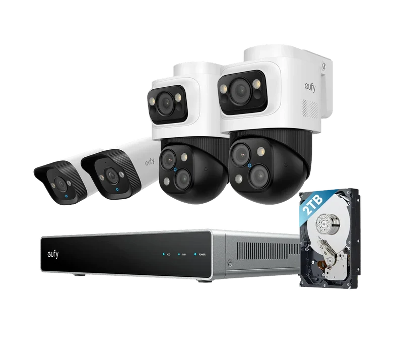 Kit de cámaras de seguridad Eufy: grabador PoE, 2 cámaras tipo «bullet» y 2 cámaras PTZ