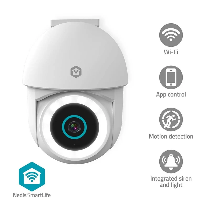 Cámara controlable para exteriores Nedis SmartLife PT con WiFi y foco (Full Color), alimentación fija