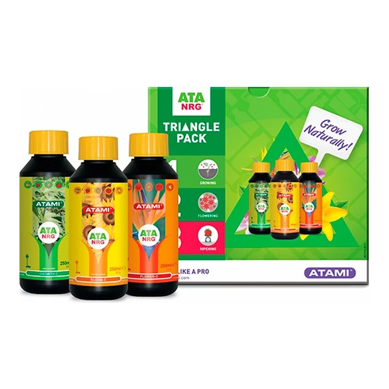 Atami Triangle Pack – Kit de Fertilizantes Orgánicos ATA NRG (Growth C + Bloom C + Flower C)