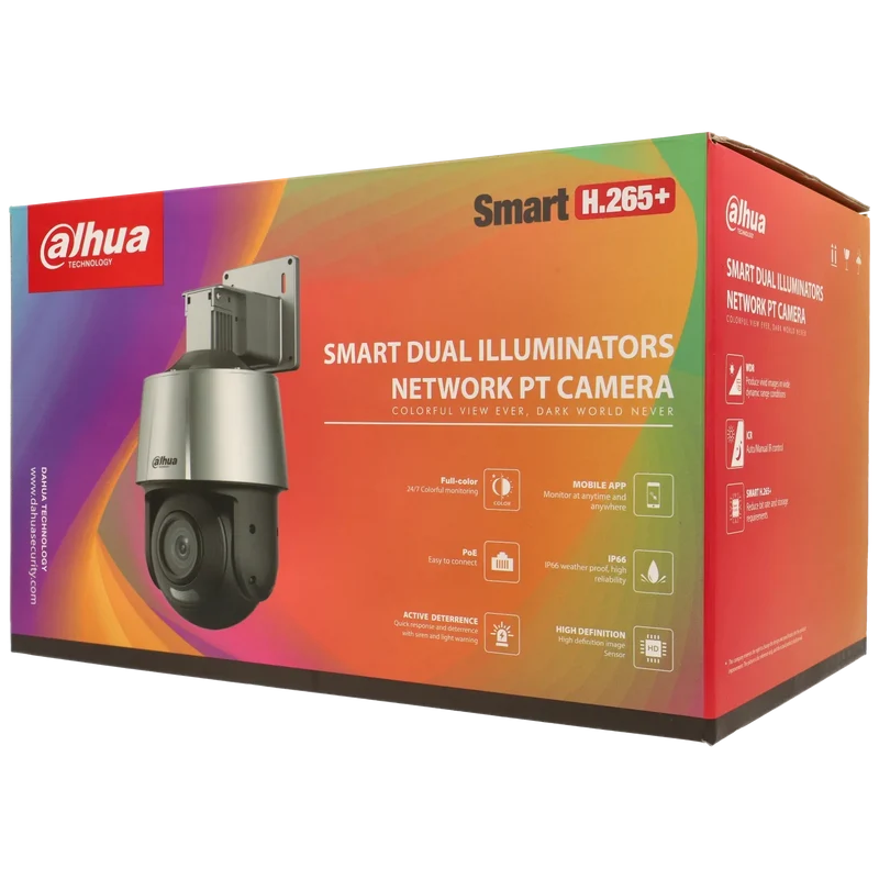 Dahua SD3A400-GN-A-PV, cámara de seguridad PT de 4 MP con iluminación inteligente y sirena