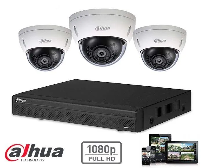 Kit de videovigilancia Dahua Full HD-CVI con 3 cámaras domo de 2 megapíxeles