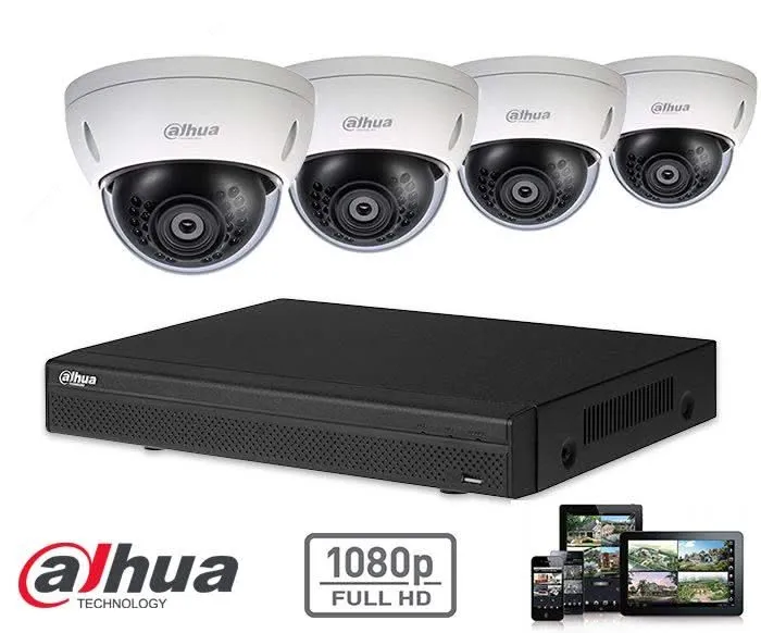 Kit Dahua Full HD-CVI con 4 cámaras domo de 2 megapíxeles para seguridad
