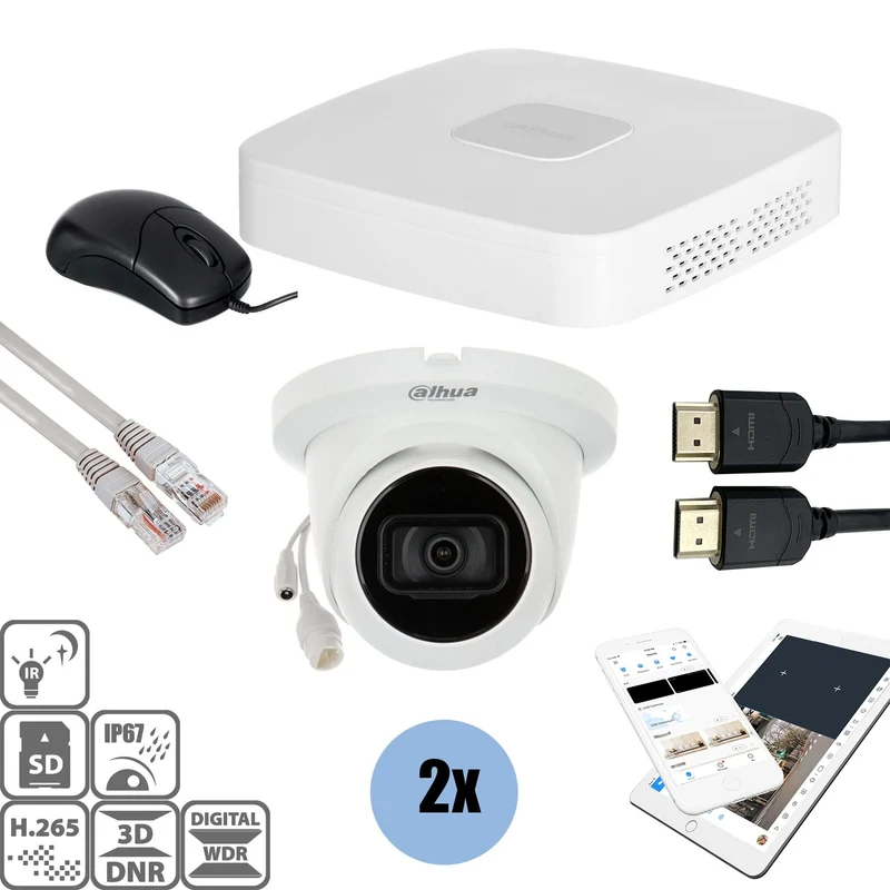 Kit Dahua: 2 cámaras tipo torreta de 4 MP + grabador y cableado