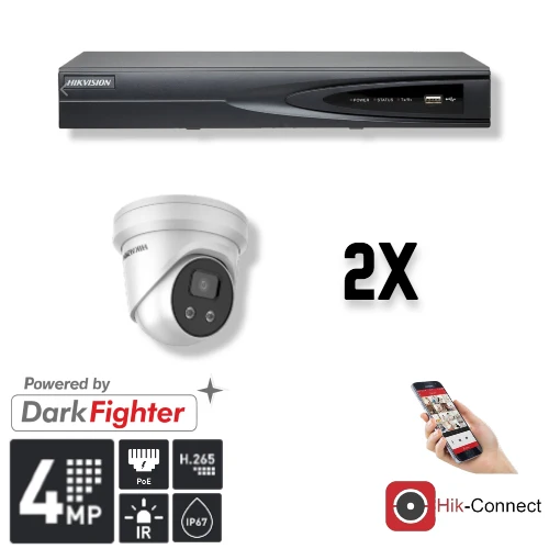 Conjunto Hikvision: 2 cámaras tipo torreta de 4 MP + grabador y cableado