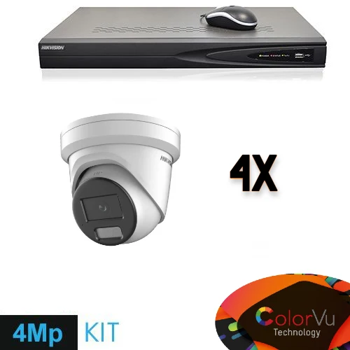 Conjunto Hikvision de 4 cámaras tipo torreta de 4 MP + grabador y cableado