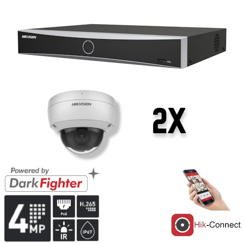 Conjunto Hikvision: 2 cámaras domo de 4 MP + grabador y cableado