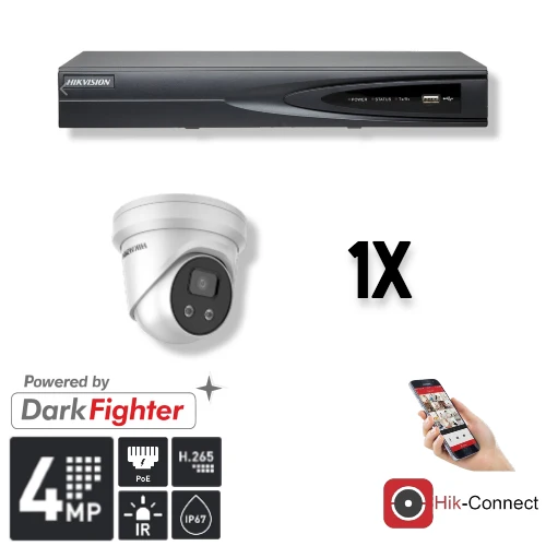 Conjunto Hikvision: 1 cámara tipo torreta de 4 MP + grabador y cableado