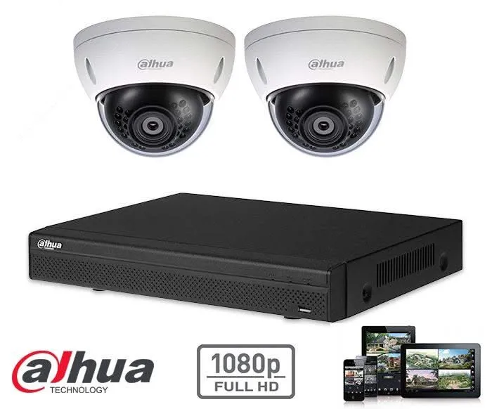 Kit Dahua Full HD-CVI con 2 cámaras domo de 2 megapíxeles para seguridad