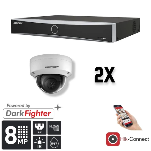 Conjunto Hikvision: 2 cámaras domo de 8 MP + grabador y cableado