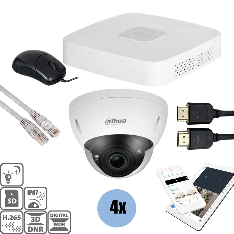 Kit Dahua: 4 cámaras domo de 4 MP + grabador y cableado