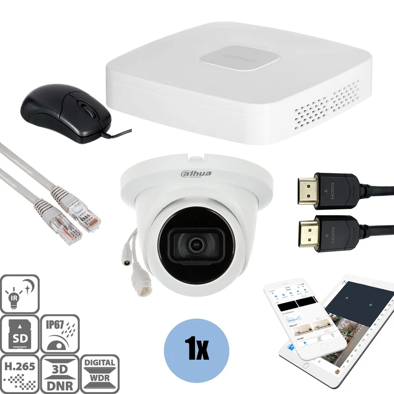 Kit Dahua: 1 cámara tipo torreta de 8 MP + grabador y cableado