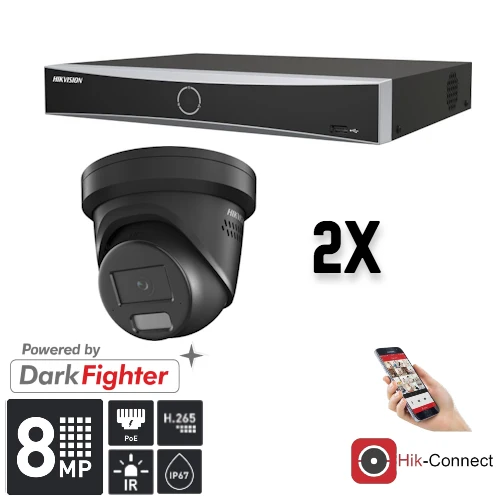 Conjunto Hikvision: 2 cámaras tipo torreta de 8 MP + grabador y cableado