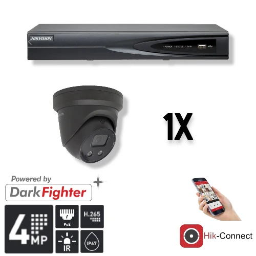 Conjunto Hikvision: 1 cámara tipo torreta de 4 MP + grabador y cableado