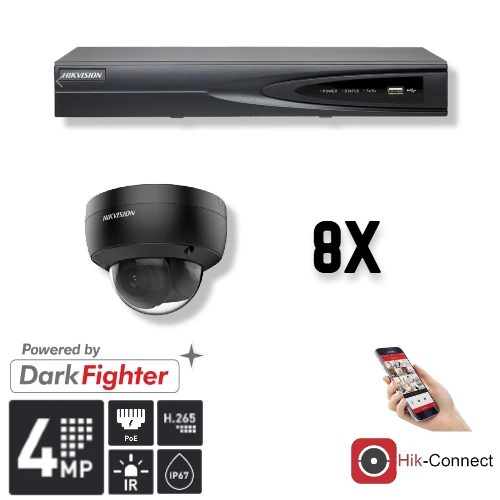 Conjunto Hikvision de 8 cámaras domo de 4 MP + grabador y cableado