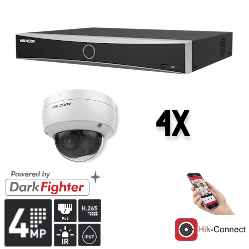 Conjunto de Hikvision: 4 cámaras domo de 4 MP + grabador y cableado