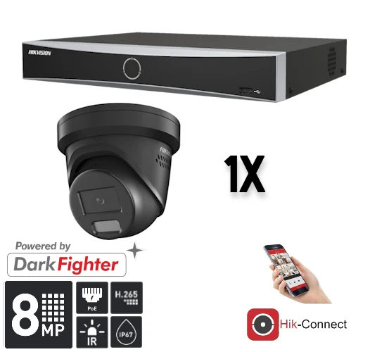 Conjunto Hikvision: 1 cámara tipo torreta de 8 MP + grabador y cableado