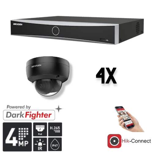 Conjunto de Hikvision: 4 cámaras domo de 4 MP + grabador y cableado