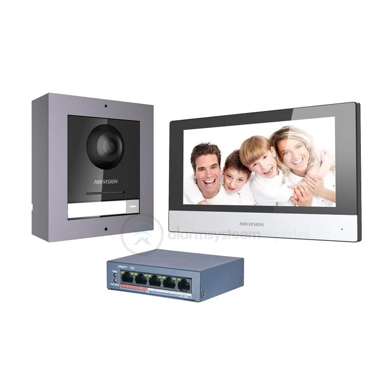 Kit completo de intercomunicador Hikvision DS-KIS602 con conmutador PoE