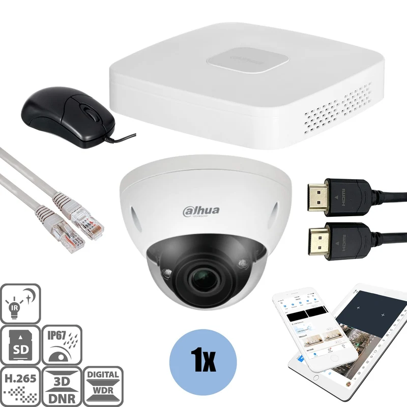 Kit Dahua: 1 cámara domo de 8 MP + grabador y cableado