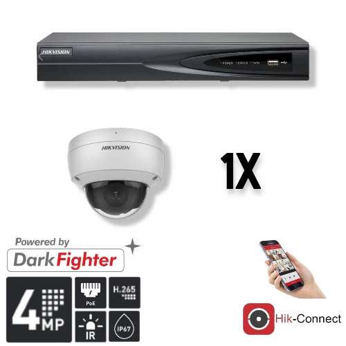 Conjunto Hikvision: 1 cámara domo de 4 MP + grabador y cableado