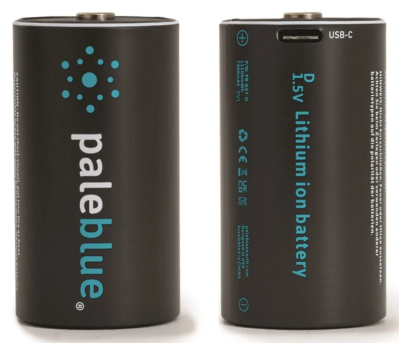 Pale Blue Li-Ion Rechargeable D Battery paquete de 2 pilas D con cable USB-C 2x1