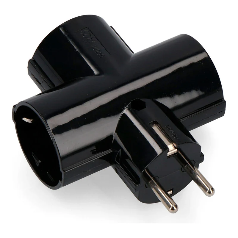 EDM Clavija Triple Negra de Baquelita 16A 250V – Clavija Eléctrica Triple de Baquelita