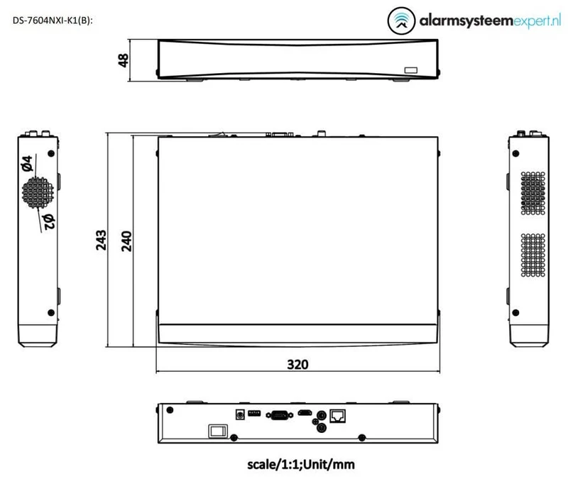 Hikvision DS-7604NXI-K1, 4 canales, 4K, sin POE
