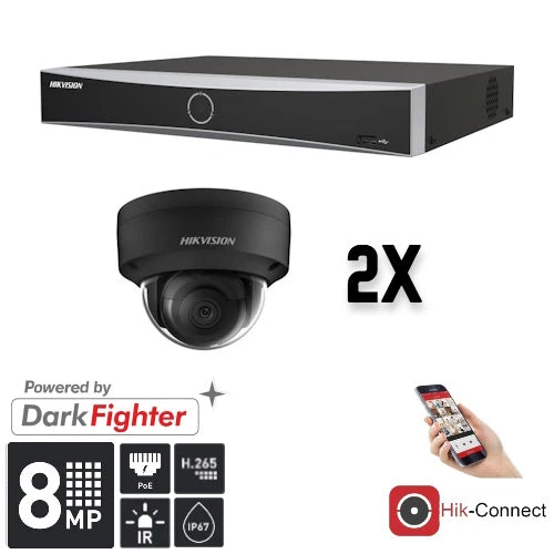 Conjunto Hikvision: 2 cámaras domo de 8 MP + grabador y cableado