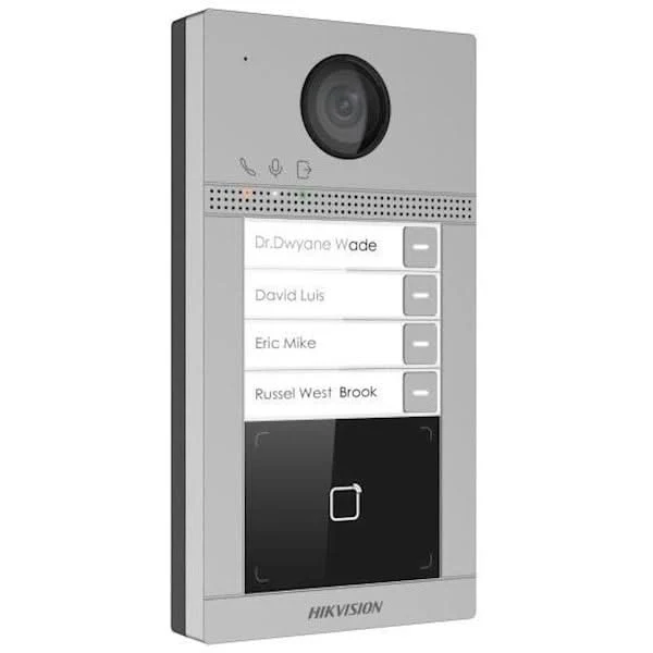 Hikvision DS-KV8413-WME1/SURFACE, pulsador de superficie, 4 botones, iluminación IR, PoE/12 V, lector de tarjetas Mifare