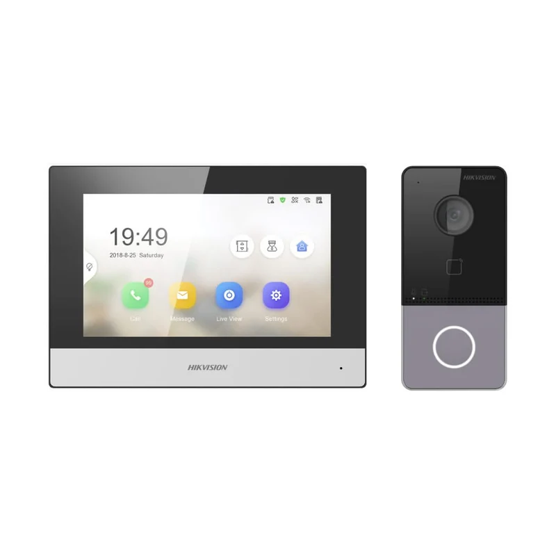 Kit de videoportero Hikvision DS-KIS603-P(B): 1 videoportero, 1 terminal interior de 7", 2 fuentes de alimentación