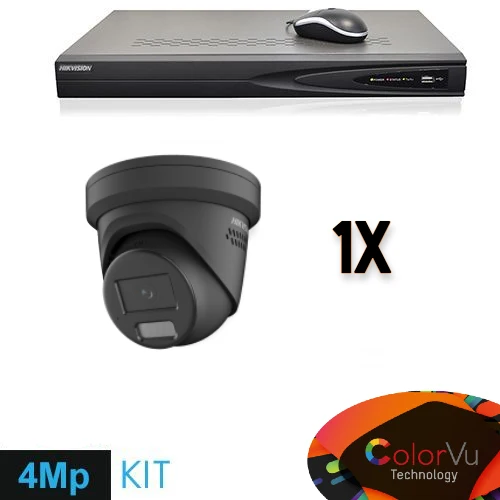 Conjunto Hikvision Colorvu: 1 grabadora Turret de 4 MP + cableado