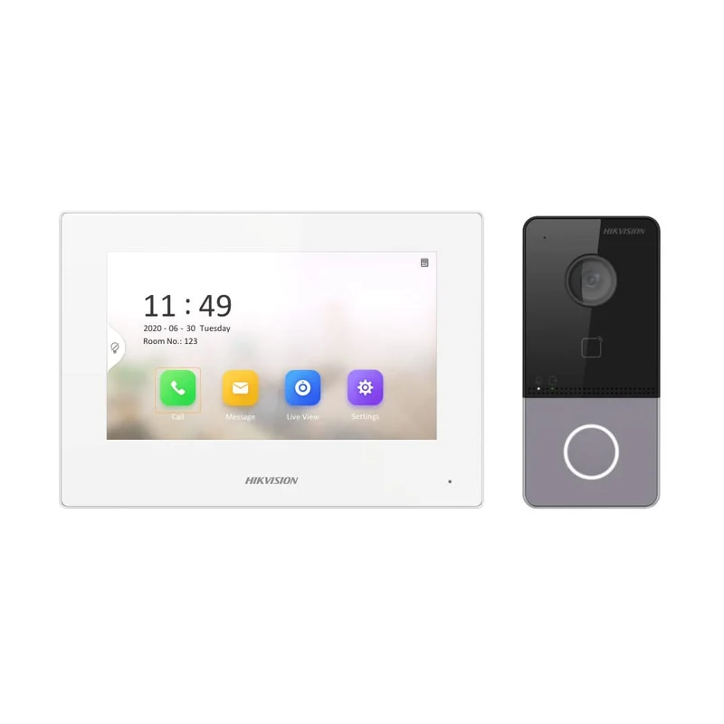 Kit de videoportero Hikvision DS-KIS603-P(B): 1 videoportero, 1 terminal interior de 7", 2 fuentes de alimentación