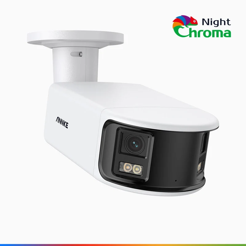 NightChroma TM NCD800 - Cámara de vigilancia panorámica PoE de doble lente 4K, con apertura súper rápida f/1.0, visión nocturna en color, detección de humanos y vehículos, análisis de comportamiento inteligente, micrófono incorporado