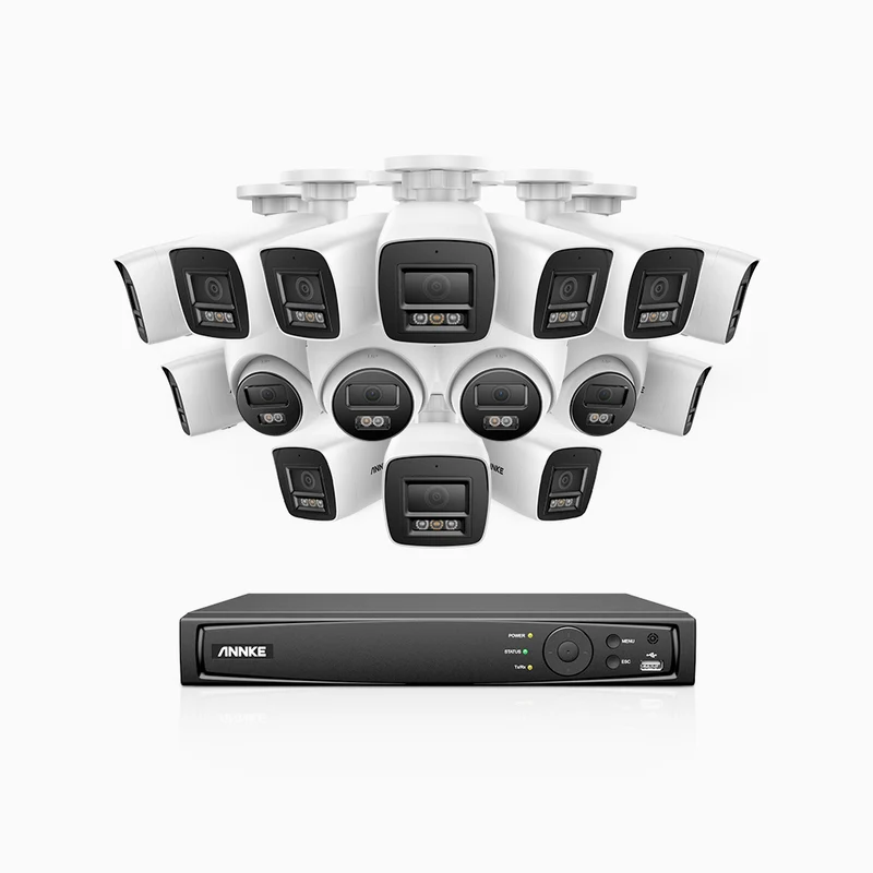 H800 - Kit de vigilancia PoE 4K con 12 cámaras bullet y 4 cámaras domo (antivándalica IK10) y videograbador NVR de 16 canales, Visión nocturna a color e infrarrojos, detección de humanos y vehículos, micrófono integrado, ángulo de visión 96º