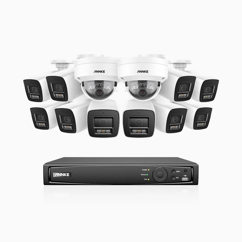 H800 - Kit de vigilancia PoE 4K con 10 cámaras bullet y 2 cámaras domo (antivándalica IK10) y videograbador NVR de 16 canales, Visión nocturna a color e infrarrojos, detección de humanos y vehículos, micrófono integrado, ángulo de visión 96º
