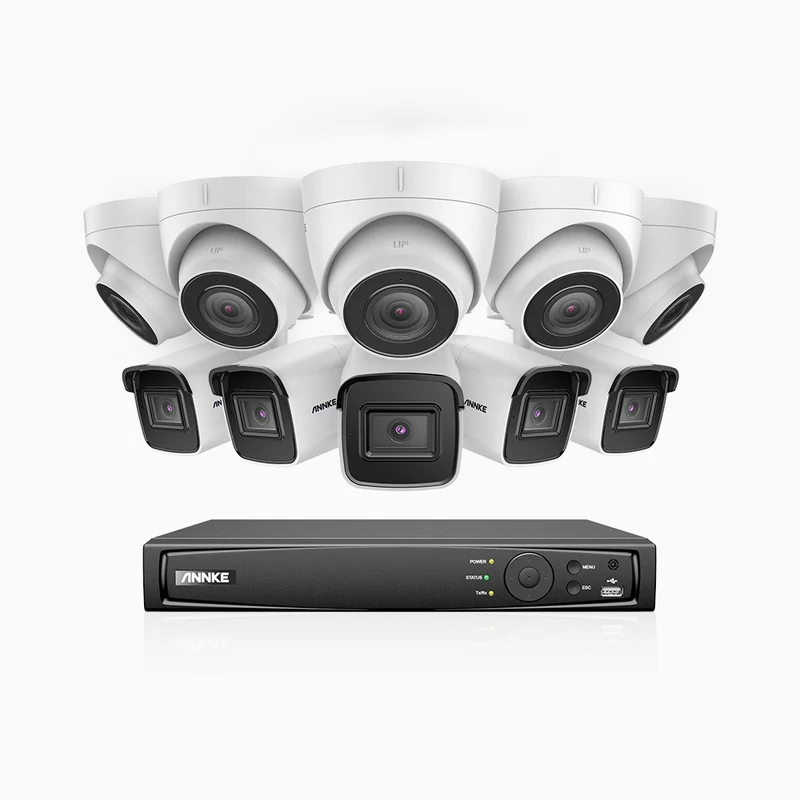 H800 - Kit de vigilancia PoE 4K con 5 cámaras bullet y 5 cámaras domo y videograbador NVR de 16 canales, Visión nocturna a color e infrarrojos, detección de humanos y vehículos, micrófono integrado, ángulo de visión 96º