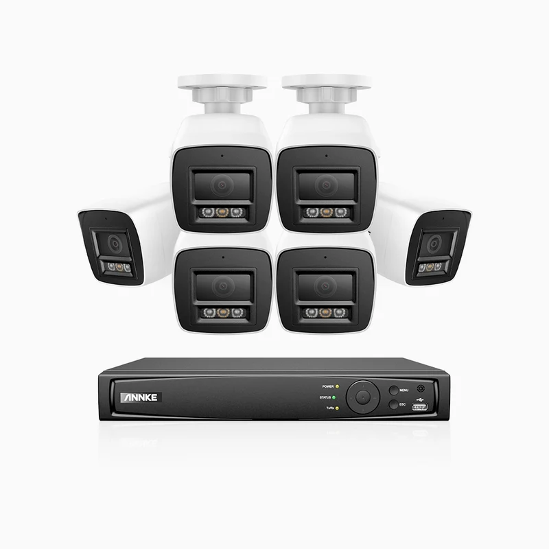 H800 - Kit de 6 cámaras de vigilancia PoE de 4K con videograbador NVR de 16 canales, Visión nocturna a color e infrarrojos, detección de humanos y vehículos, micrófono integrado, ángulo de visión 96º