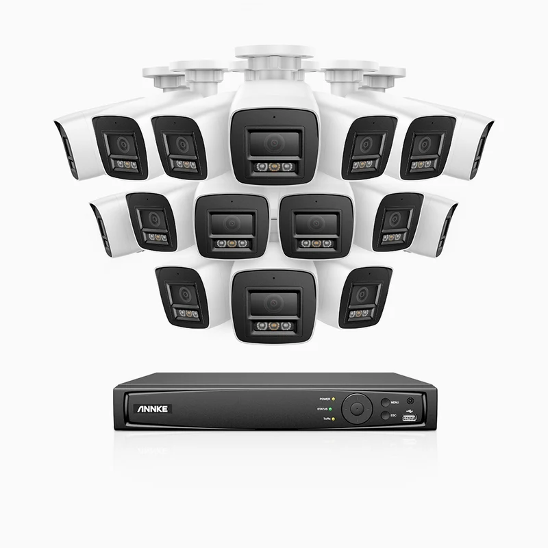 H800 - Kit de 16 cámaras de vigilancia PoE de 4K con videograbador NVR de 16 canales, Visión nocturna a color e infrarrojos, detección de humanos y vehículos, micrófono integrado, ángulo de visión 96º