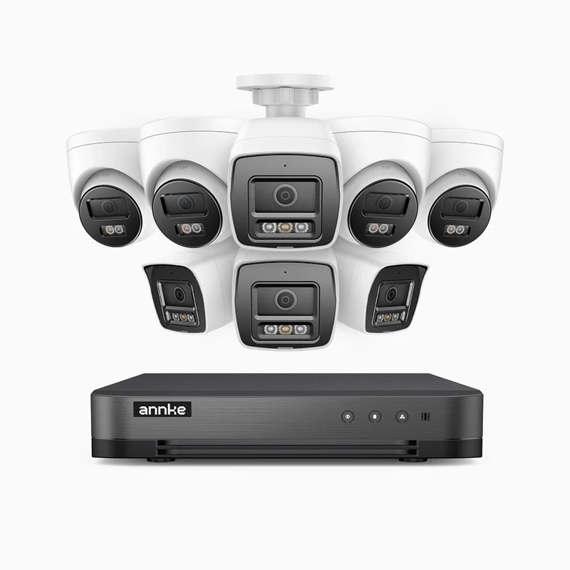 H800 - Kit de vigilancia PoE 4K con 4 cámaras bullet y 4 cámaras domo y videograbador NVR de 8 canales, Visión nocturna a color e infrarrojos, detección de humanos y vehículos, micrófono integrado, ángulo de visión 96º