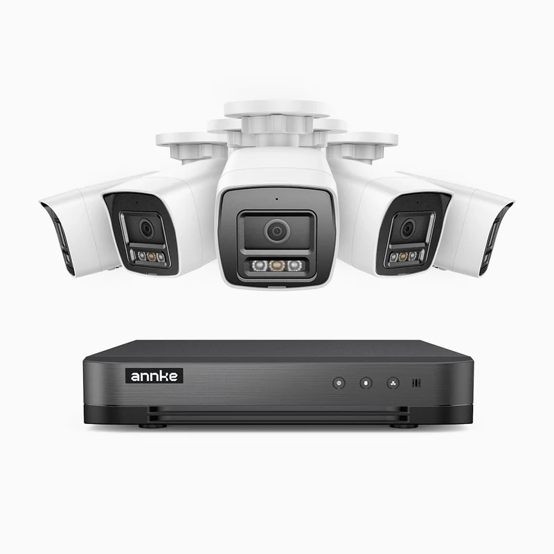 H800 - Kit de 5 cámaras de vigilancia PoE de 4K con videograbador NVR de 8 canales, Visión nocturna a color e infrarrojos, detección de humanos y vehículos, micrófono integrado, ángulo de visión 96º