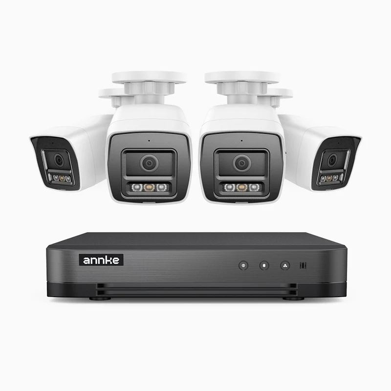 H800 - Kit de 4 cámaras de vigilancia PoE de 4K con videograbador NVR de 8 canales, Visión nocturna a color e infrarrojos, detección de humanos y vehículos, micrófono integrado, ángulo de visión 96º