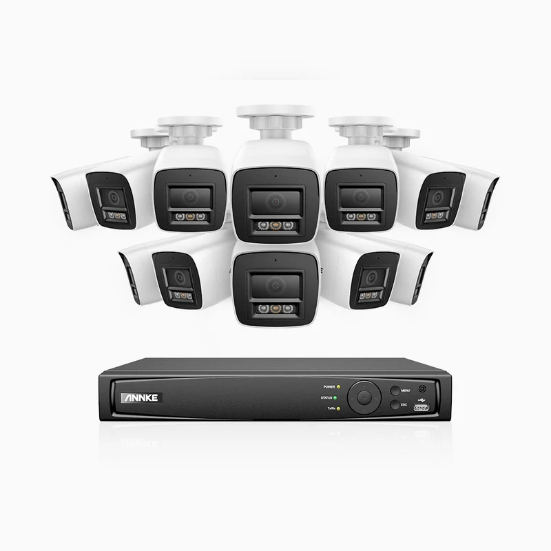 H800 - Kit de 8 cámaras de vigilancia PoE de 4K con videograbador NVR de 16 canales, Visión nocturna a color e infrarrojos, detección de humanos y vehículos, micrófono integrado, ángulo de visión 96º