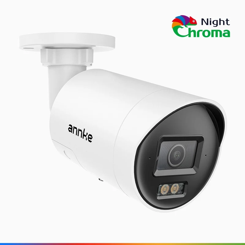 NightChroma TM NC800 - Cámara de vigilancia IP PoE exterior de 4K, Color Visión Nocturna, Súper apertura f/1.0 (0.0005 Lux), detección de personas y vehículos, análisis de comportamiento inteligente, micrófono incorporado, funciona con Alexa