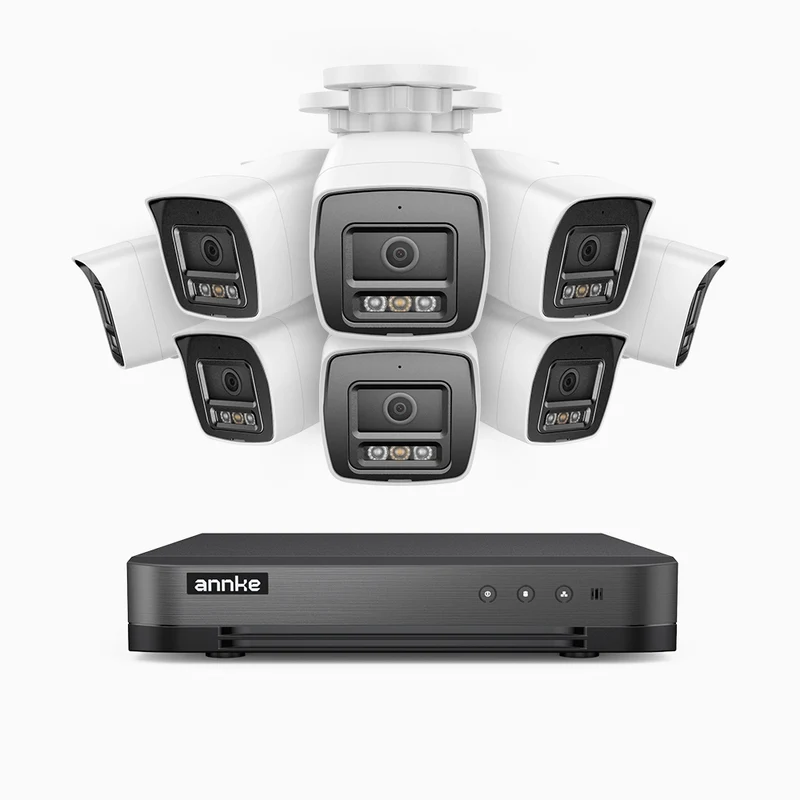 H800 - Kit de 8 cámaras de vigilancia PoE de 4K con videograbador NVR de 8 canales, Visión nocturna a color e infrarrojos, detección de humanos y vehículos, micrófono integrado, ángulo de visión 96º