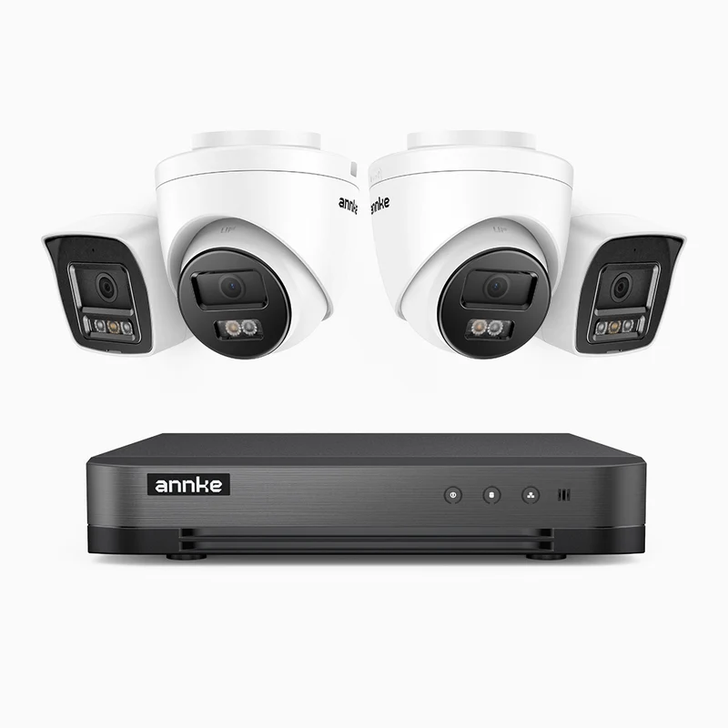 H800 - Kit de vigilancia PoE 4K con 2 cámaras bullet y 2 cámaras domo y videograbador NVR de 8 canales, Visión nocturna a color e infrarrojos, detección de humanos y vehículos, micrófono integrado, ángulo de visión 96º