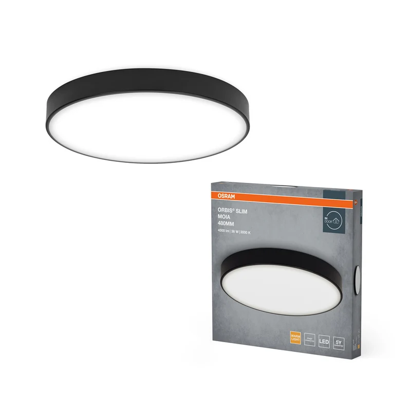 Lámpara de techo OSRAM ORBIS Slim Moia, negra, 36 W, 4500 lm